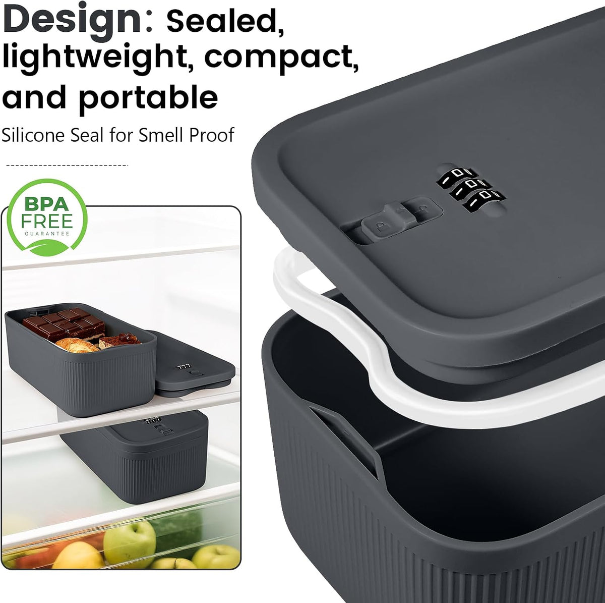 Small Lock Box,Lockable Storage Box with Combination Code for Medication Safe, Medicine Lock Box for Pills/First Aid Kits/Food/Snack Phone Jail,Locked Container for Home/Fridge/Office (Gray)