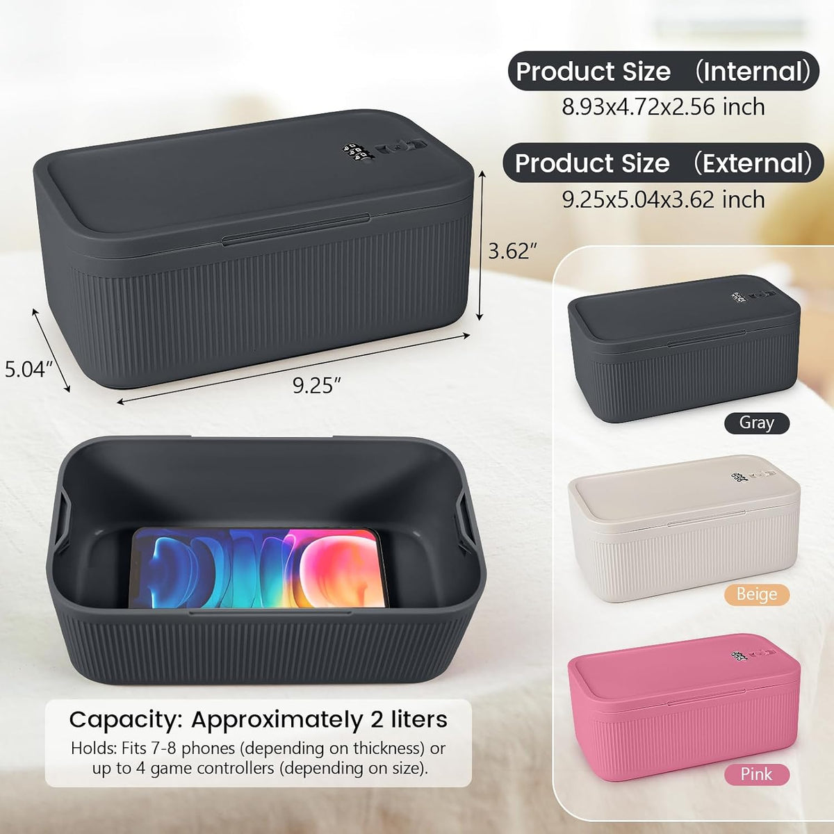 Small Lock Box,Lockable Storage Box with Combination Code for Medication Safe, Medicine Lock Box for Pills/First Aid Kits/Food/Snack Phone Jail,Locked Container for Home/Fridge/Office (Gray)