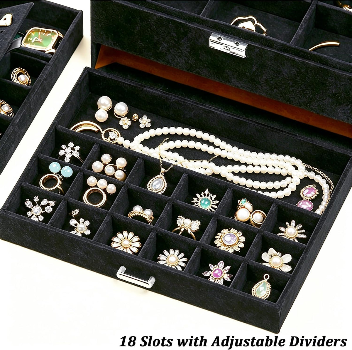 Velvet Jewelry Box for Women, 8 Necklace Hooks & 56 Earring Holes