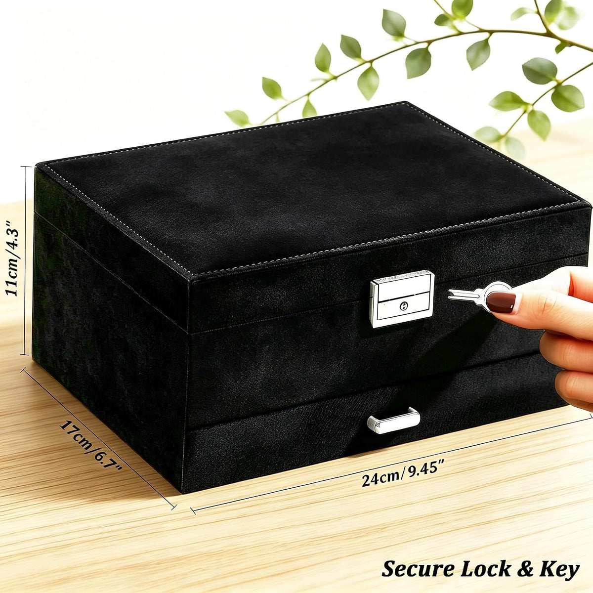 Velvet Jewelry Box for Women, 8 Necklace Hooks & 56 Earring Holes