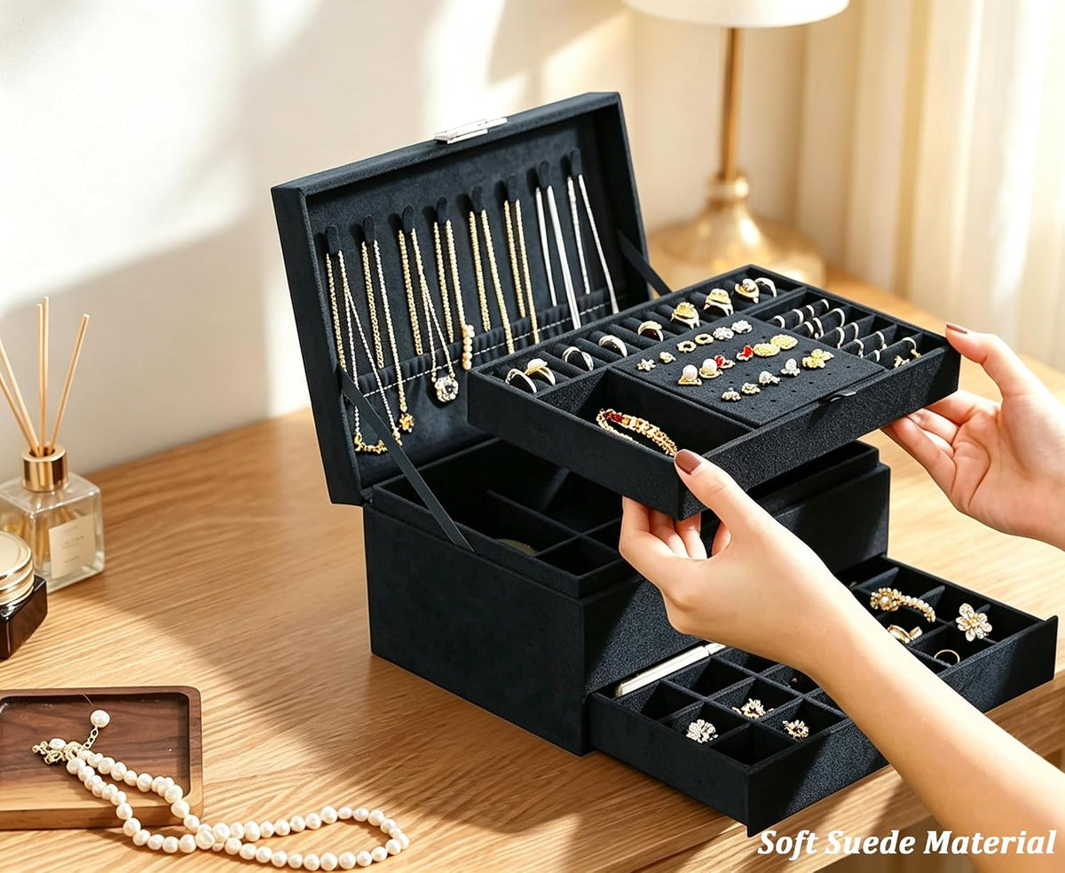 Velvet Jewelry Box for Women, 8 Necklace Hooks & 56 Earring Holes
