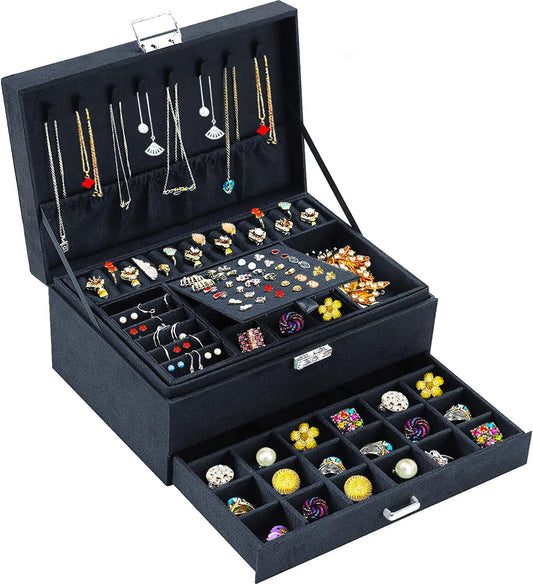 Velvet Jewelry Box for Women, 8 Necklace Hooks & 56 Earring Holes