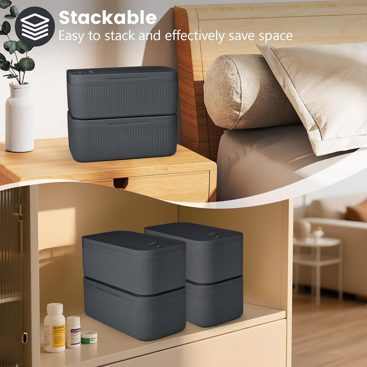 Small Lock Box,Lockable Storage Box with Combination Code for Medication Safe, Medicine Lock Box for Pills/First Aid Kits/Food/Snack Phone Jail,Locked Container for Home/Fridge/Office (Gray)