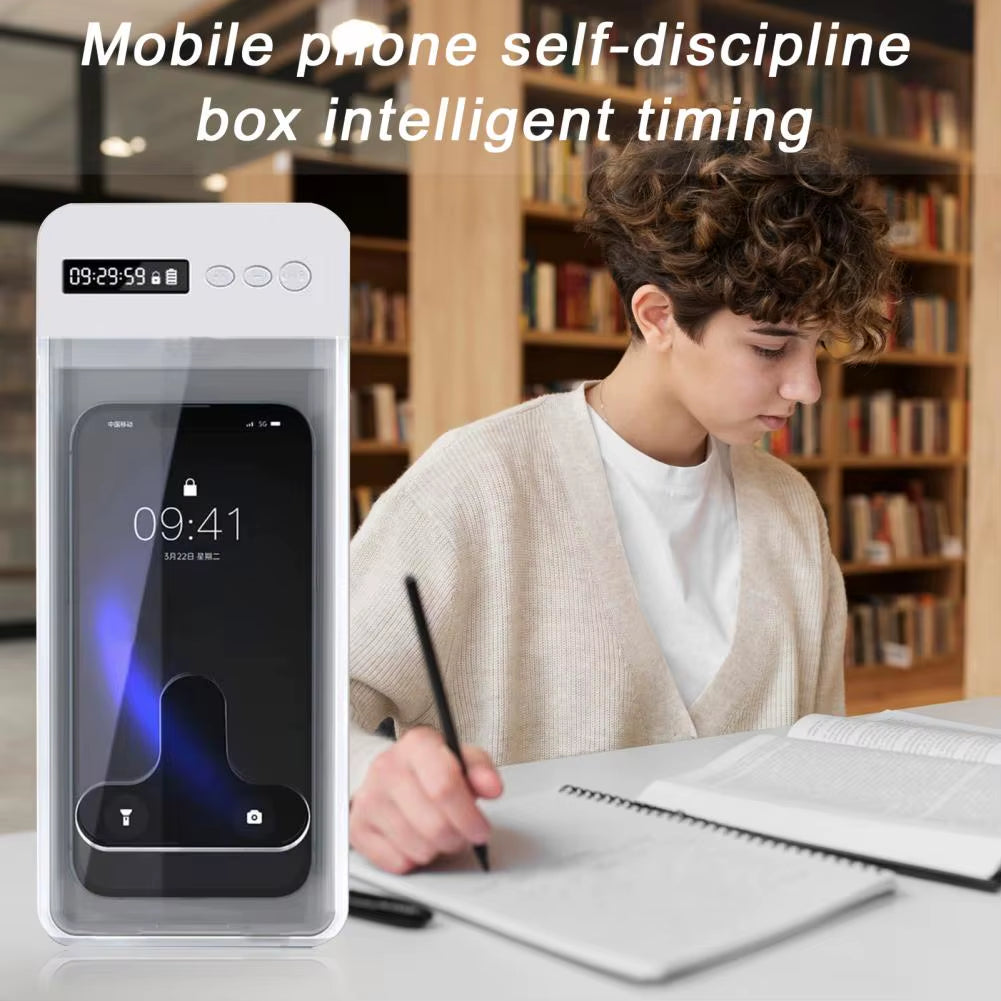 Phone Lock Box with Timer LCD Display Phone Prison Transparent Phone Locker Adults Children Students Self-Discipline Tools